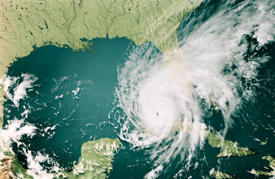 Satellite view of hurricane approaching west coast of Florida