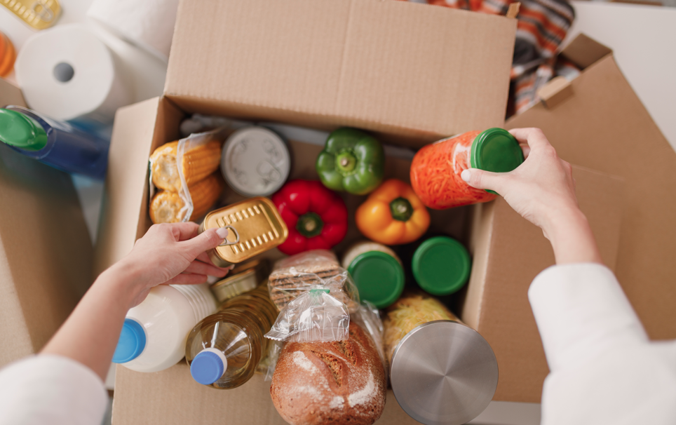 Box of food pantry items.