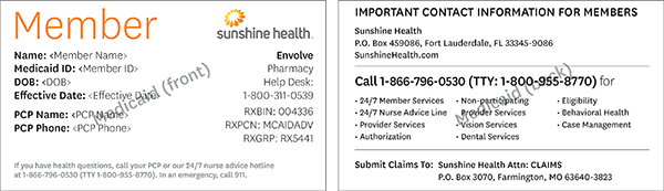 Sample Medicaid ID card front and back
