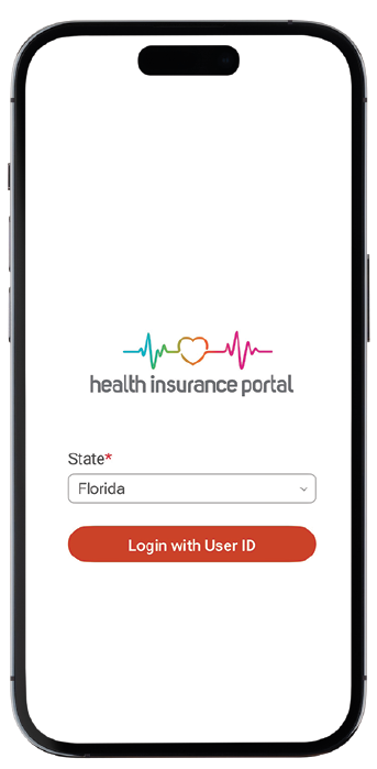 iPhone screen showing Health Insurance Portal login screen